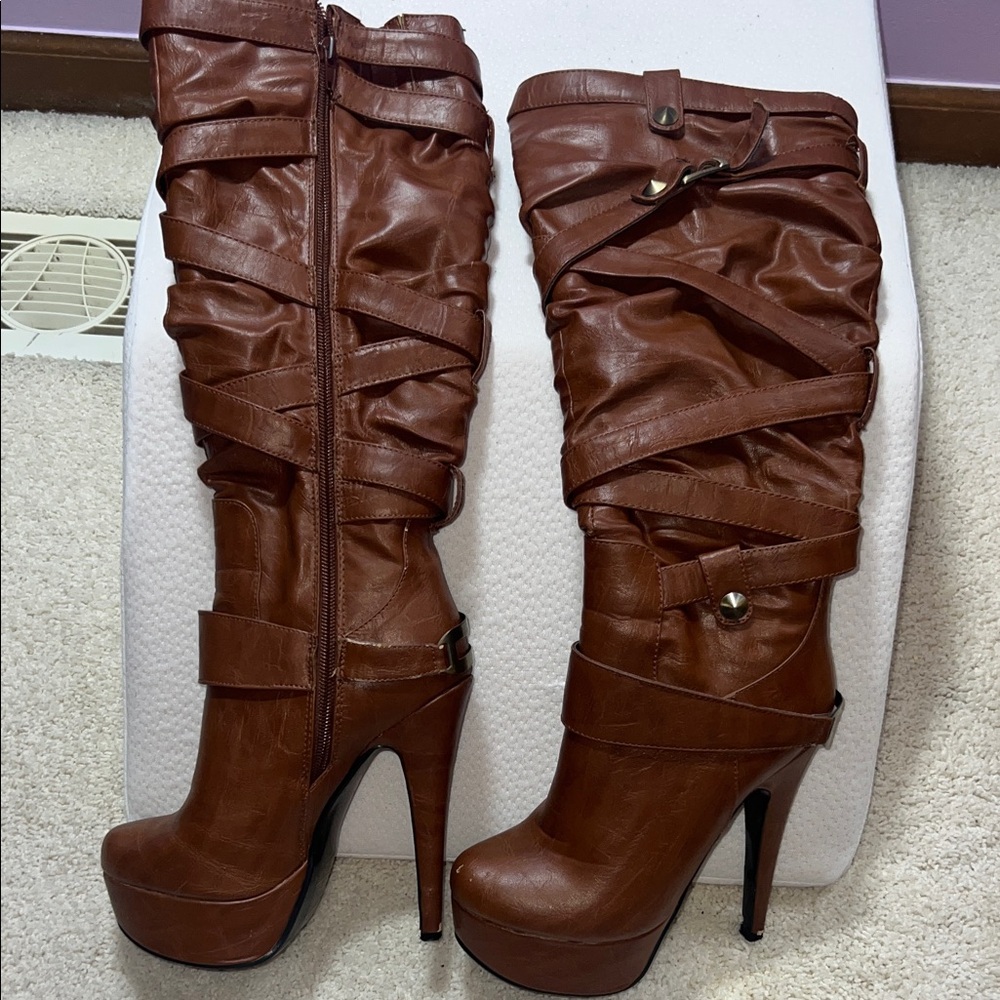 Brown High Heel Knee-High Boots